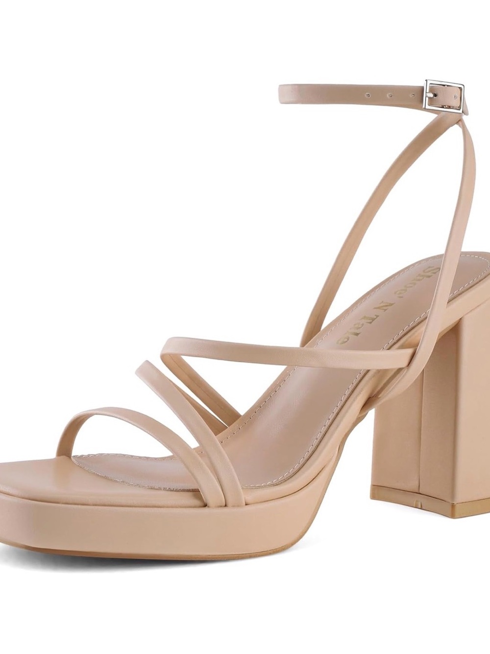 Nude Strappy Block Heel Sandals with Ankle Strap